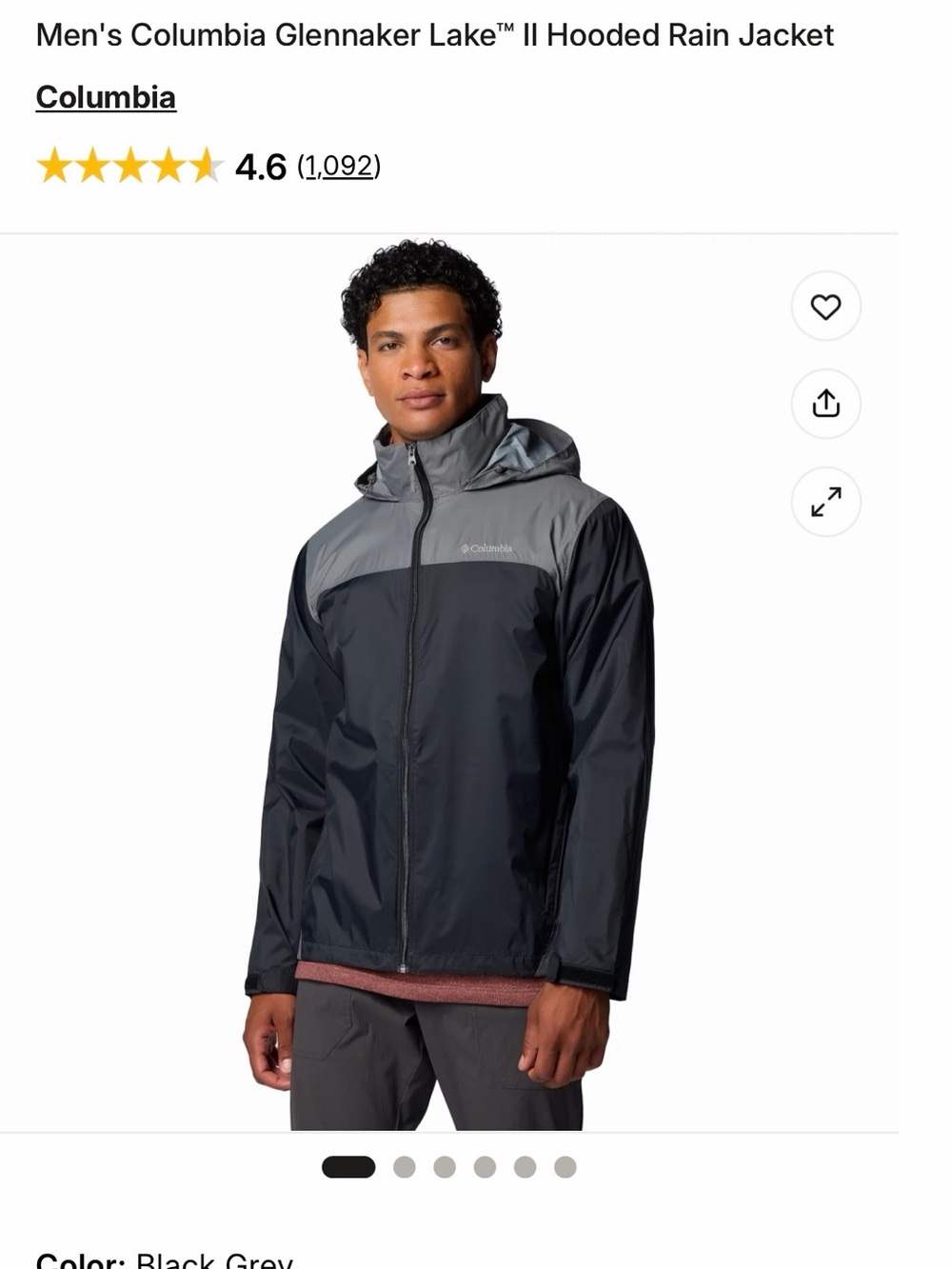 Columbia Black and Gray Hooded Rain Jacket